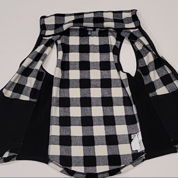 Chaps Fleece Buffalo Plaid High Zipper Neck Vest Black White Small - Picture 7 of 9